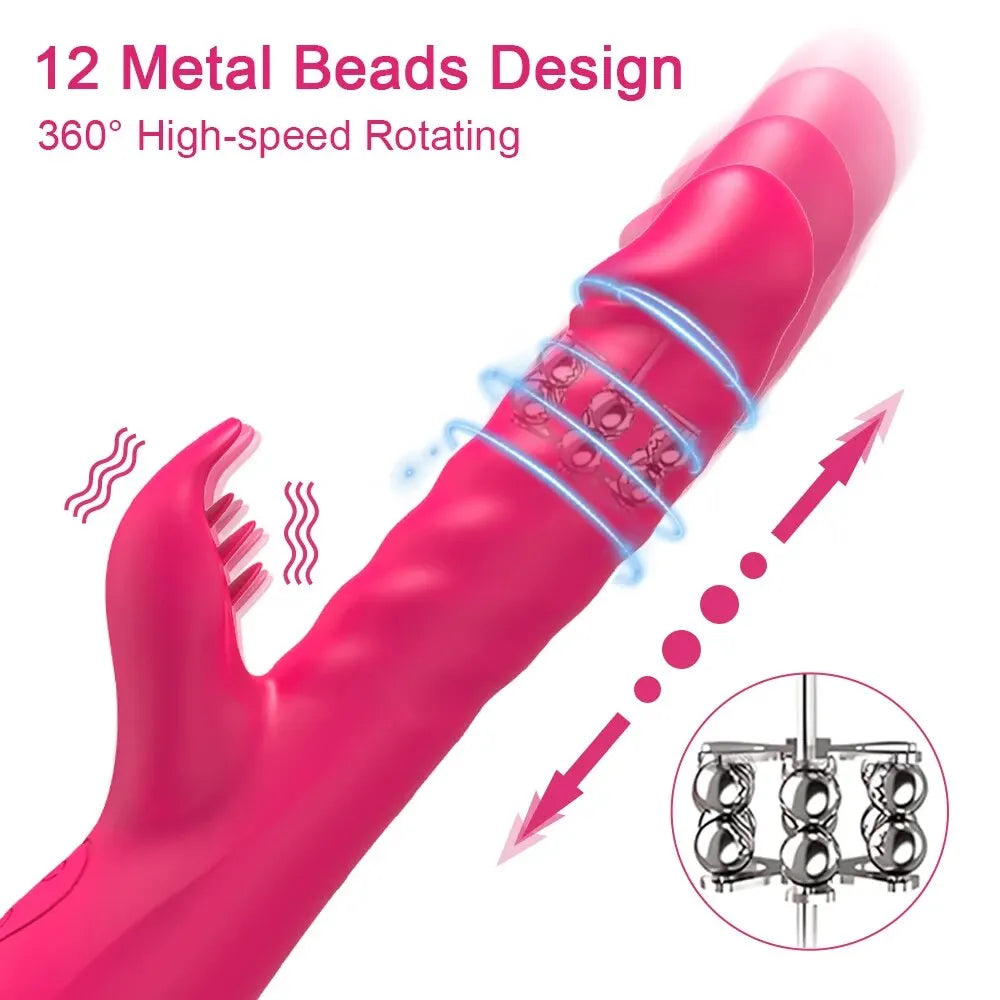 Rabbit Vibrator for Women Vagina G-Spot Nipple Clitoris Stimulator Thrusting Telescopic Rotating Dildo for Adult Sexy Toys