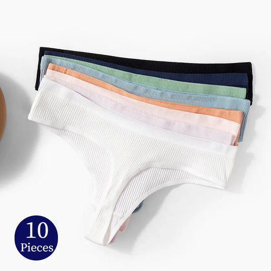 10PCS/Set Striped Women's Panties Breathable Underwear Cotton Female Thongs Sexy Lingerie Soft Cozy G-Strings Sports Tanges