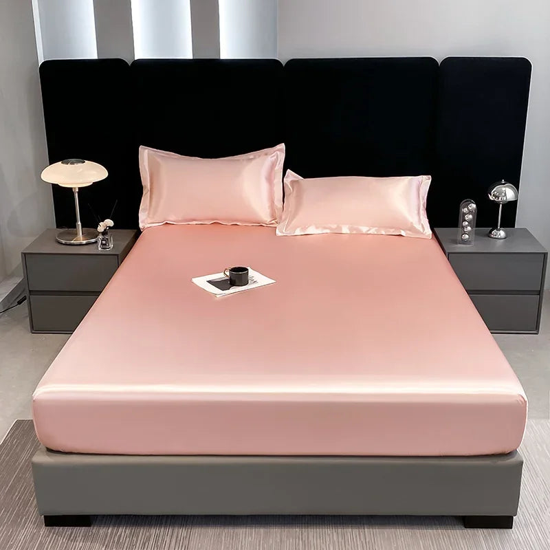 10 Colors Home Hotels Luxury Satin Waterproof Fitted Sheet Silky Solid Color Bed Sheet Breathable Elastic Band Sheets Smooth Bedsheet Mattress Cover