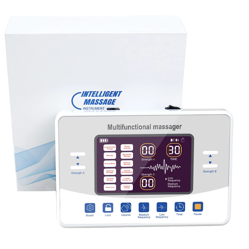 12 Modes + 20 Electrode  Pads Bags Electric Acupuncture EMS Tens Muscle Stimulator 30 Intensities Therapy Pulse Body Massager Electro Health Care Machine
