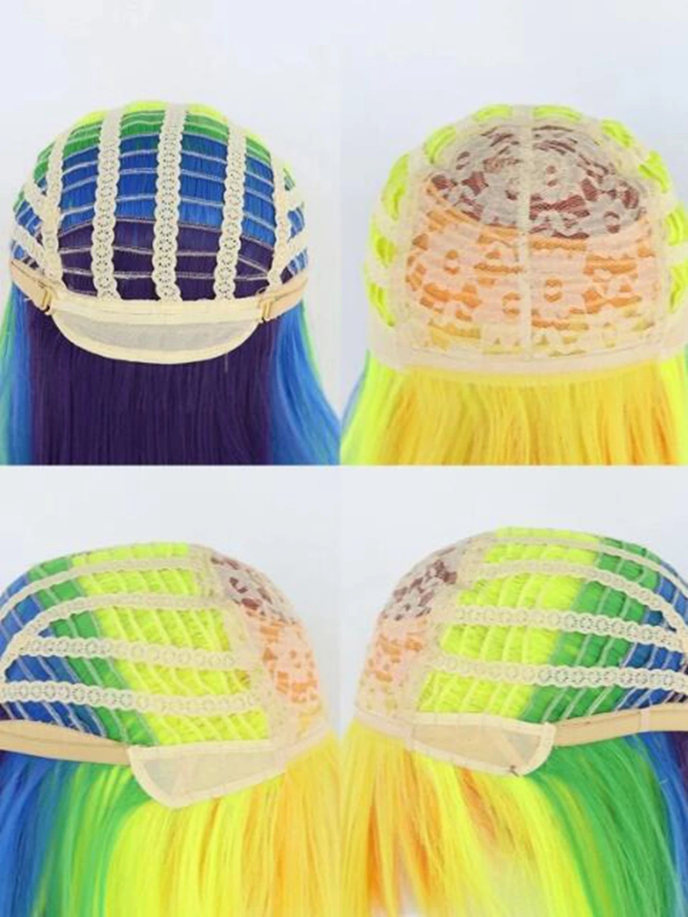 Cosplay Wigs Long Straight Layered Rainbow Hair Wigs Synthetic Fiber Hair Replacement Wigs For Halloween Costume Party Wig