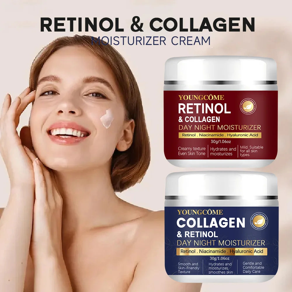 2 PCS Set Retinol Face Skin Care Retinol Collagen Cream Anti-Aging Wrinkle Deep Hydration Moisturizing Skin Health Whitening Exfoliation  Women Skin Care Supplies Korean Beauty Salon Products