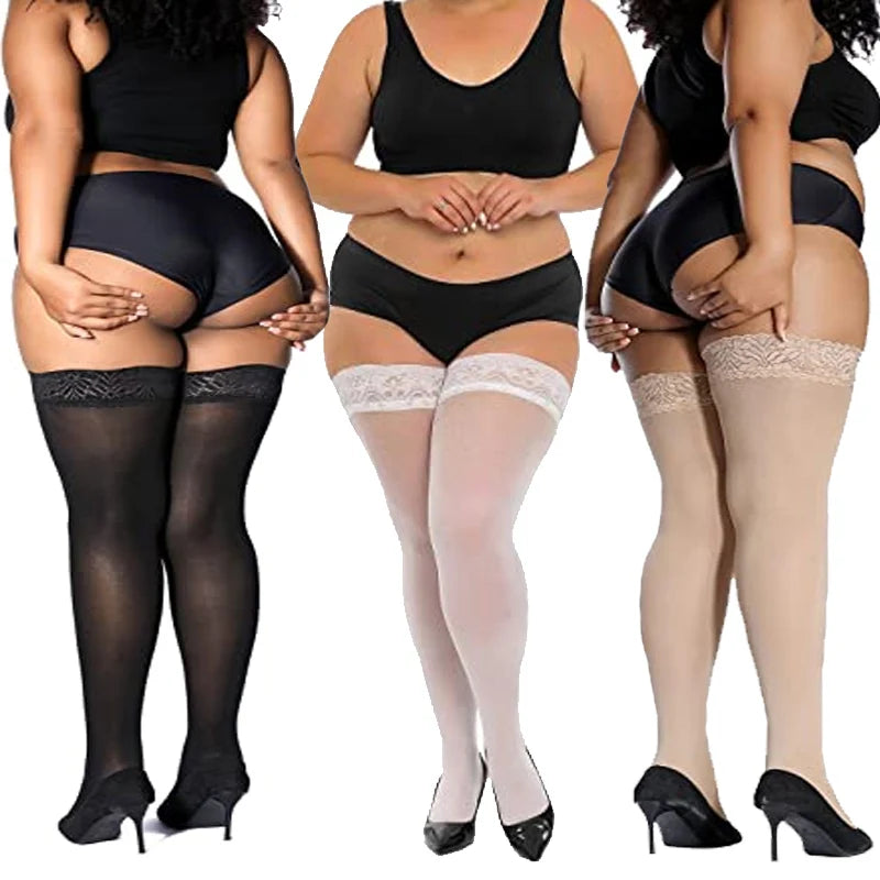 NEW Arrivals 2 Pairs Women Sexy Lace Stockings Plus Size High Elastic Thigh High Socks Transparent Over Knee Sock Temptation Pantyhose Tights Curvy Women Underwear Apparel Accessories Sets