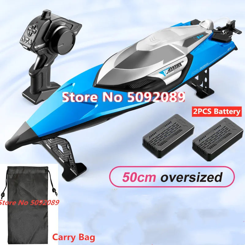 NEW Set 70KM/H High Speed 50CM Big 200M with Remote Control + 3 Batteries Ship Boat Rowing Waterproof Capsize Reset RC Racing Boat Speedboat Add Carry Bag Adults Kids Water Sports Supplies