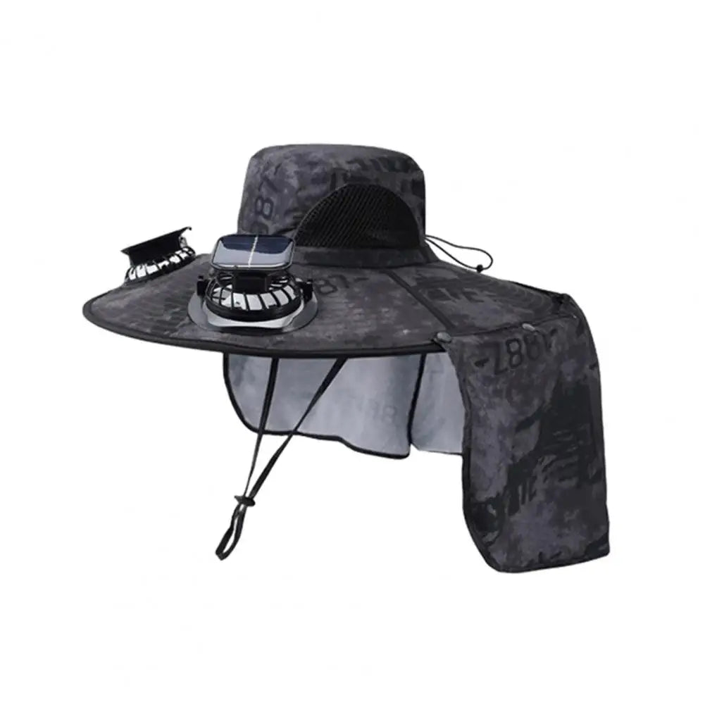 Solar Air Cooler Fan Hat with Neck Flap UV Protection Hat with Solar Fan USB Rechargeable Breathable Men Summer Outdoor Beach Camping Fishing Wide Brim Hats