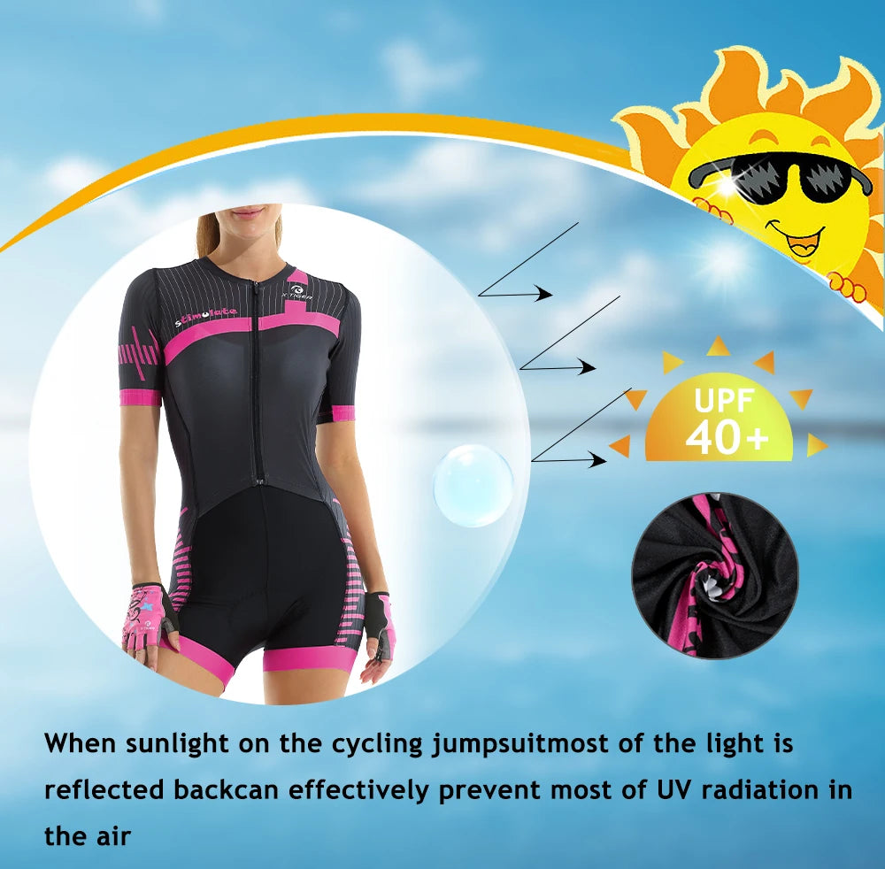 Women's Triathlon Short Sleeve Cycling Jumpsuit Breathable Summer Macaquinho Ciclismo Feminino Bicycle Clothing