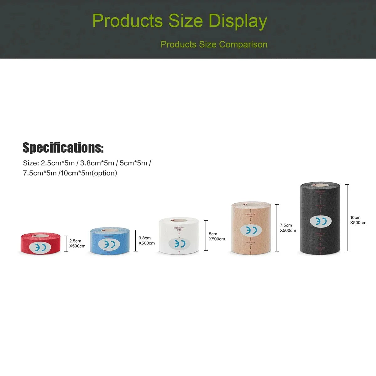 NEW Arrivals 10Pcs Set Box 5cmx500cm- 10cmx500cm Kinesiology Tape Grip Athletic Recovery Elastic Cotton Muscle Pain Relief Knee Arms Shoulders Back Pads Support Bandage Fitness Tapes