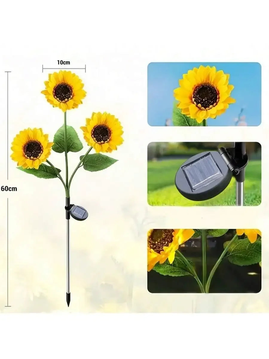 1PC 3 Heads Solar Powered Sunflower Light Outdoor Waterproof LED Ground Insert Lawn Lamp For Garden Lawn Courtyard Decoration