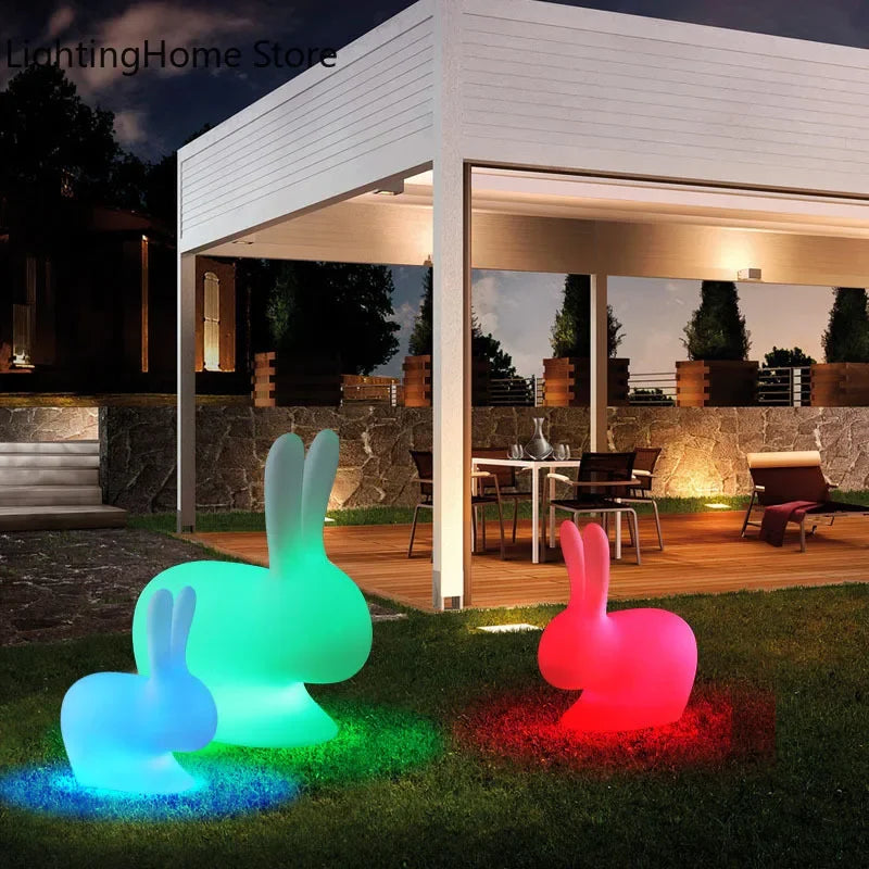 Home Villa Garden Lawn Rabbit Lamp LED Illuminated Remote Control Dimming USB Chargeable Outdoor Light Holiday Gift Indoor Stairway Children's Room Decoration Night Light.