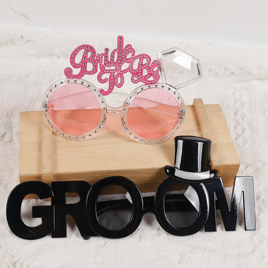 NEW Arrivals 1Pcs Bride To Be Groom Glasses Bling Diamond Bride Sunglasses Eye Decoration Bachelorette Hen Party Wedding Supplies Photo Props