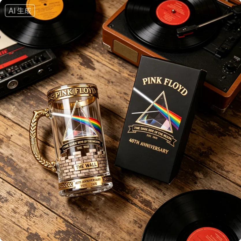 1965–2026 Pink Floyd 61st Anniversary Commemorative Beer Tankard, Dark Side of the Moon Prism Collectible Glass Mug Collectible Barware Pub Bar Restaurant Drinkware Decoration