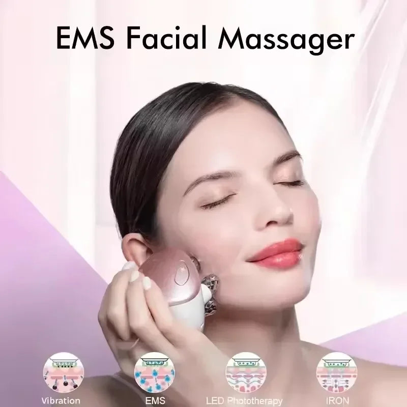 EMS 5 in 1 Facial Massager 4D Massage Head Home Use Facial Device Promote Face Cream Absorption 5 Light Color Modes Beauty Tools Women Skin Care Supplies