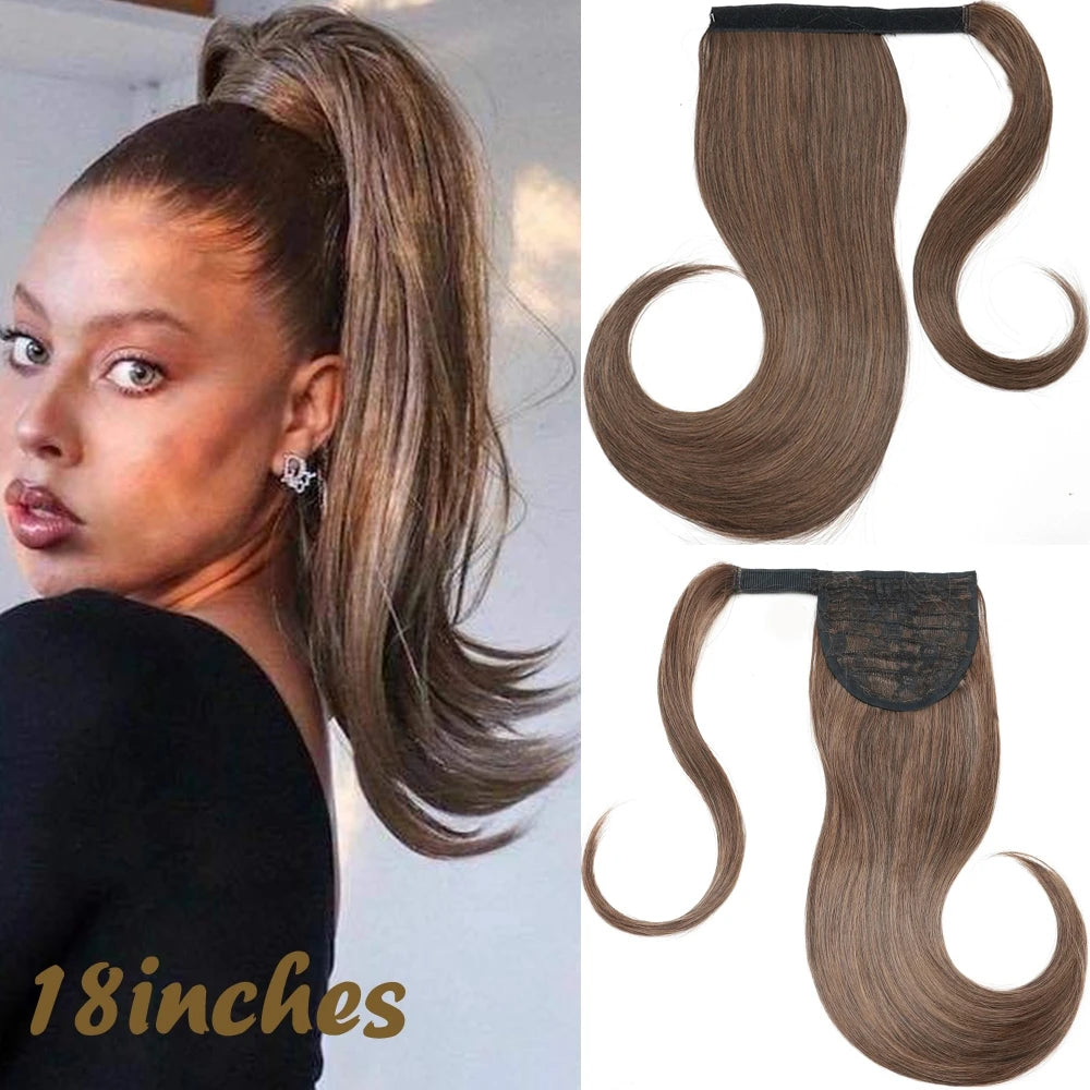 NEW  Synthetic Long Straight Wrap Around Clip In Ponytail Hair Extension Can Be Permed Heat Resistant Pony Tail Fake Hair