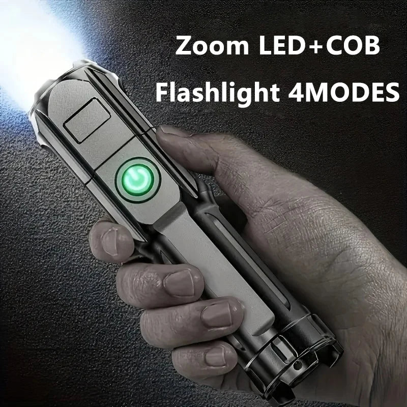 Outdoor Travel Hiking Camping Telescopic Zoom Tactical Flashlights Rechargeable LED Torch 4 Lighting Modes Long-Range Waterproof Camping Fishing Flashlight