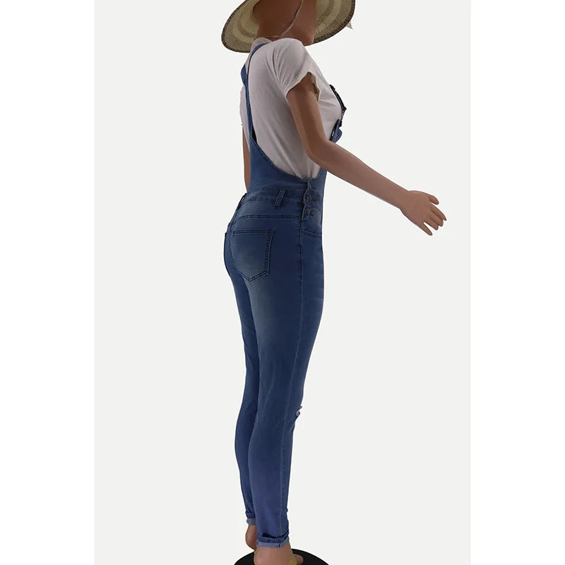 New Arrivals Woman Ripped Denim Jumpsuit Fashion Casual Sling Pants Jeans Jumpsuit S-2XL Global Girls Casual Fashion Apparel Supplies
