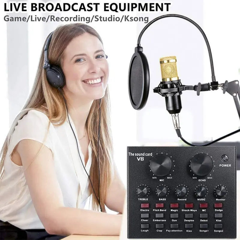 Podcast Equipment Bundle BM-800 Recording Studio Package with Voice Changer Live Sound Card-Audio Interface for Laptop Computer