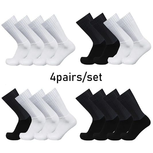 NEW Arrivals 4 Pairs Set Aero Pure Color Cycling Sports Socks Silicone Non-slip Pro Racing Bicycle Socks Summer Cool Calcetines Ciclismo Sports Apparel Accessories Clothing Supplies