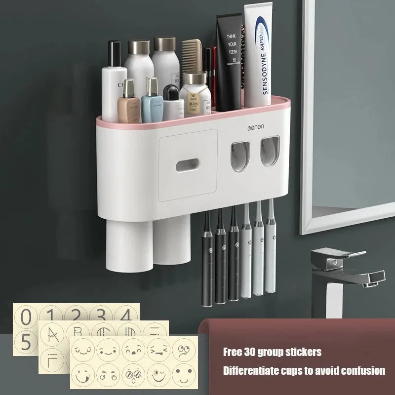 NEW 1Pcs Pink/Black/Gray Color Wash Set  Automatic Toothpaste Squeezer Cups Gargle Cup  Punch-Free Toothbrush Cup Holder Storage Rack Bathroom Products Home Accessories