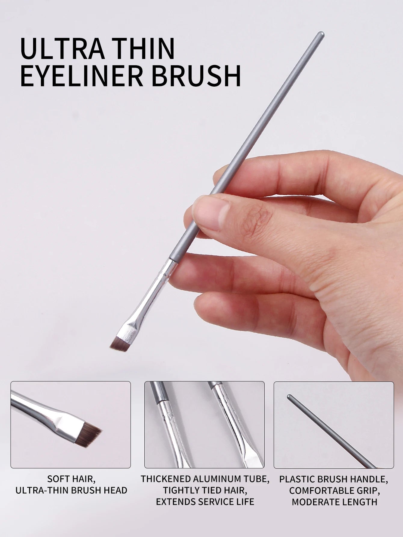 12PCS Set Silvery Super Thin Blade Eyeliner Brush & Soft Make-Up Brush Set, Portable Eyebrow Brush & Multipurpose Cosmetic Tool