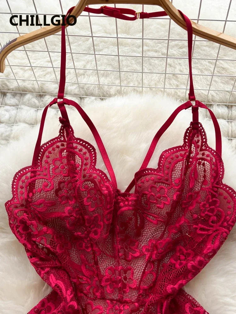 Sexy Floral Lace Strappy Rompers Women Transparent Erotic Tight Combination Catsuits Club One Piece Backless Bodysuits