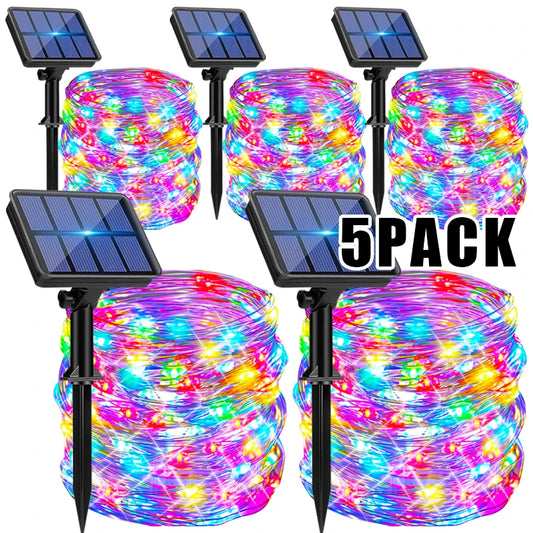 NEW 32M/ 300 LED/ 5PCS Set Outdoor LED Solar Fairy Lights Christmas Decoration Waterproof Solar Garland 8Mode Lights For Xmas Party Patio Balcony Yard Home Lighting Supplies
