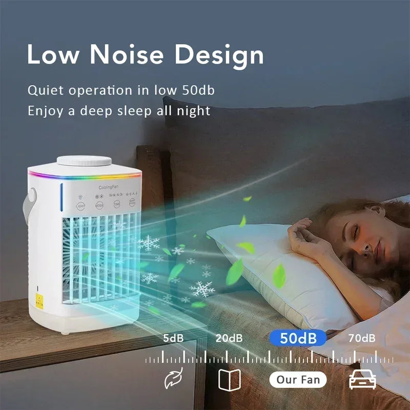 Home Office Air Conditioner Portable Fan Desktop Dual Spray Ultrasonic Atomization 3/4-Speed Mute Air Cooler Night Light for Outdoor Camping Beach Picnic Cooling Supplies