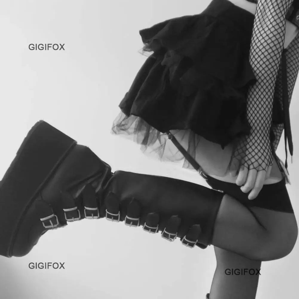GIGIFOX Brand Big Size 43 Fashion Gothic Rianbow Platform Buckles Zipper Colorful Great Quality Motorcycle Boots Woman Shoes