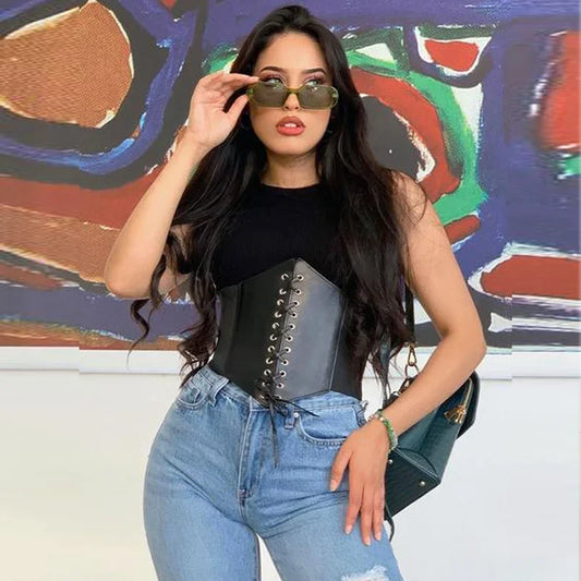 NEW Arrivals Women Girls Black Body Shapewear Women Gothic Punk Clothing Under Bust Waist Clincher Trainer PU Leather Elastic Sexy Bridal Corsets and Bustiers Female Slim Body Supplies Ladies High Quality Fashion Underwear Pr