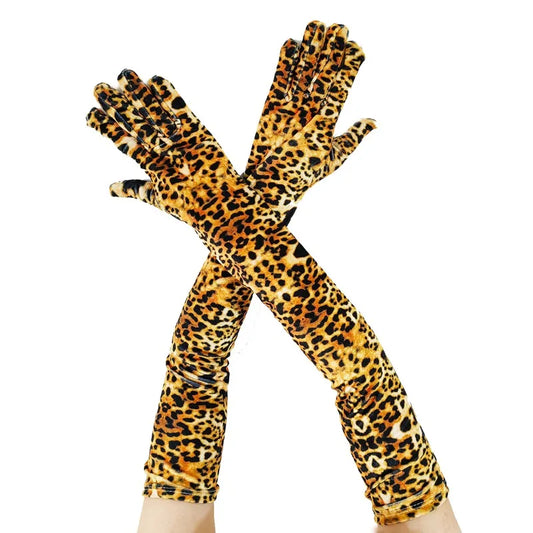 NEW Arrivals Luxury 53cm Women Winter Warm Gold Velvet Leopard- Zebra High Quality  Long Gloves Fashion Elegant Opera Stage Performance Evening Night Club Party Girls Ladies Luxury Fashion Apparel Accessories Clothing Supplie