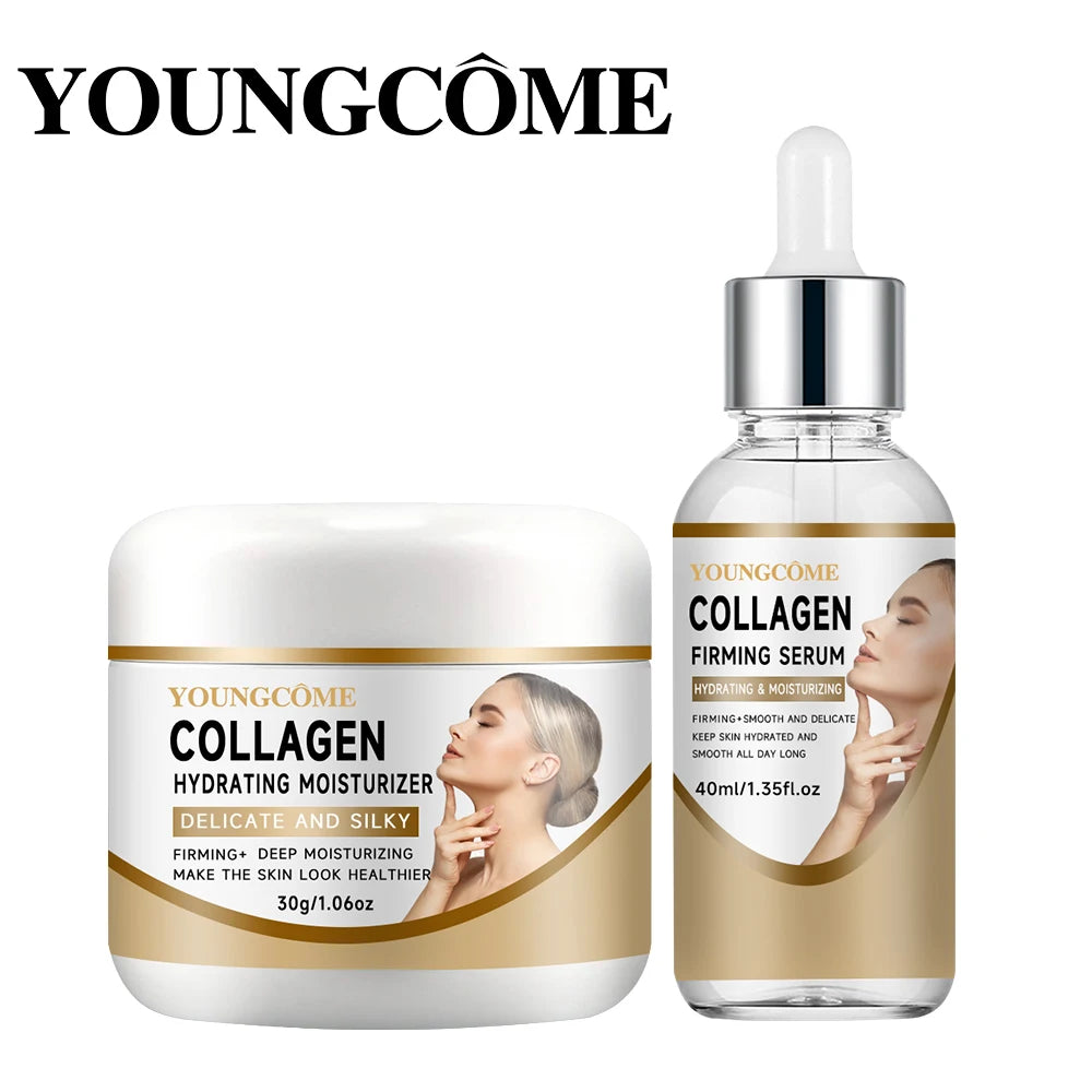 2 PCS Set Collagen Cream Set  Moisturizing Brightening Hydrating Smooth Wrinkles Firming Facial Face Suitable for Travel Packages Women Skin Care Supplies Korean Products