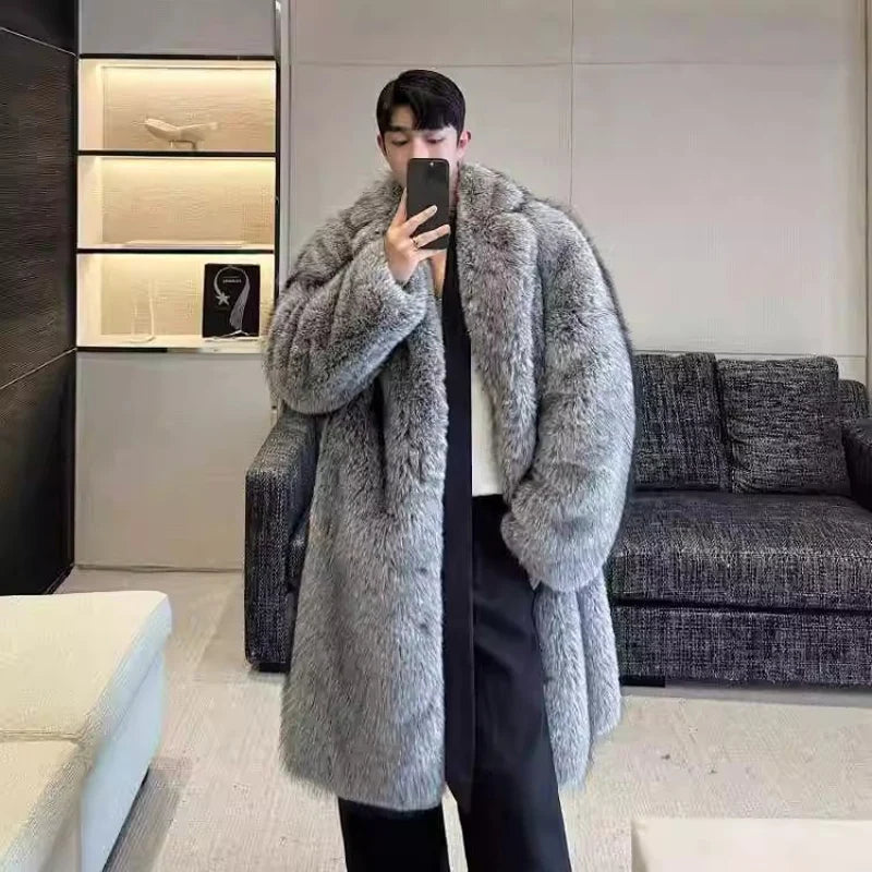 S-4XL UK Plus Size Men's Fur Coat, New Style, Mink Fur, Long Coat with a Suit Collar, Winter Windproof and Warm Windbreaker, Perfect Christmas Gift for Husband Boyfriend Lover