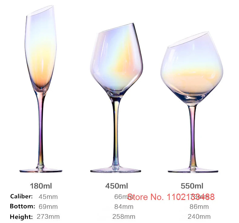 2 PCS Set Color Pearl Luxury Crystal Wine Glass Wedding Party Glassware Drink Cup Plating Rainbow Oblique Bordeaux Goblet Champagne Flutes