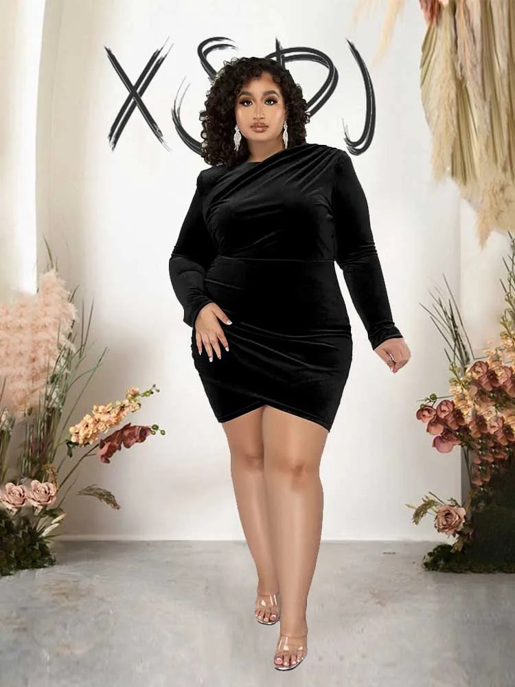 For Curvy Ladies XL-4XL (16-24) UK Plus Size 4 Colors Fashion Women Clothing Curvy Dresses Velvet Winter Party Dress Evening Low Back Draped Dresses