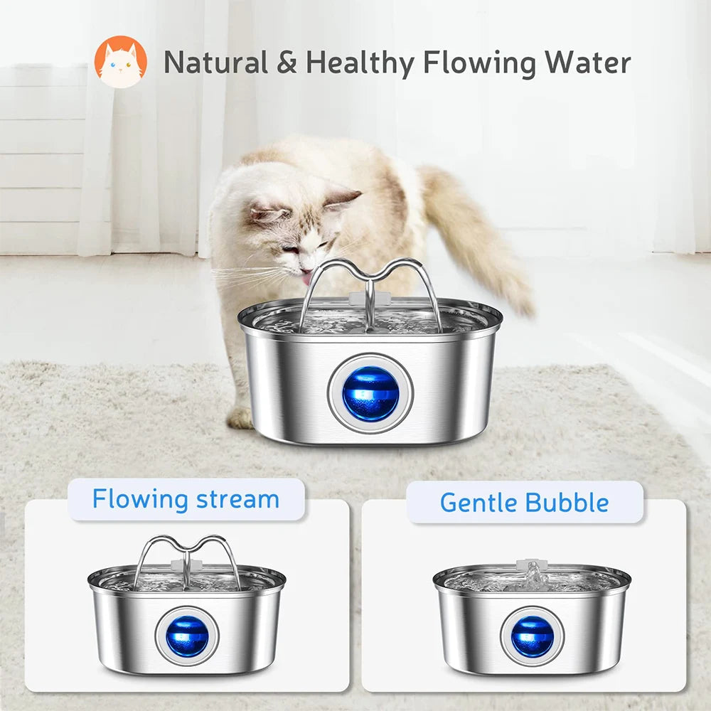 1080Z/3.2L Cat Water Stainless Steel Pets Dispenser With LED Light Silent Pump Automatic Fountain For Cat Dog Drinking Bowl