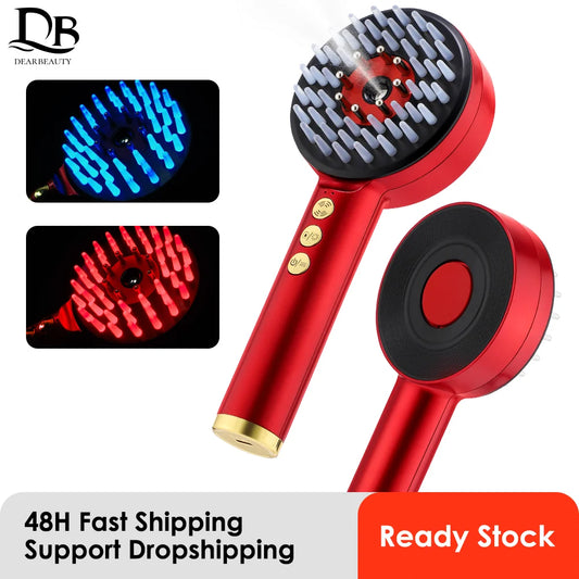 NEW Arrivals EMS Electric Massage Comb Vibration Red Blue Light Therapy Hair Growth Massage Scalp Brush Anti Hair Loss Nano Spray Hair Care Supplies