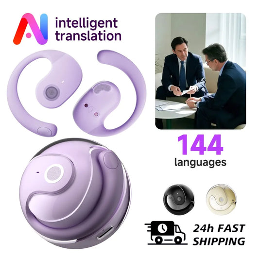 NEW Arrivals Portable Ai Translator Headphones 144 Languages Real Time Translation Bluetooth 5.3 headset Wireless Earbuds for Business Study Abroad Travel Sports Earbuds