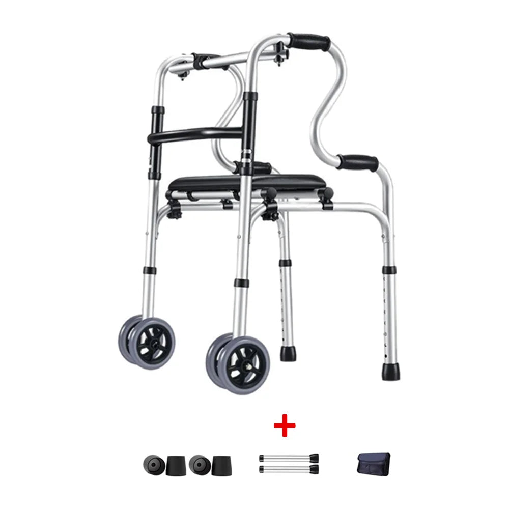 Elderly Disabled Paralyzed People Home Indoor Outdoor Hiking Super Market Shopping Folding Seat Walker With Wheels Rehabilitation Equipment Zimmer Frame Mobility Accessories Health Care Supplies