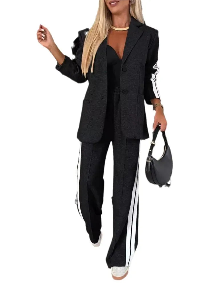 7 Colors S-3XL UK Size 2PCS Set Autumn And Winter New Long Sleeves Suit Italian Women's Suit Fashion Pimp Stitching Pants Pocket Female Office Lady Blazer Outfit Girls Ladies Fashion Clothing Products