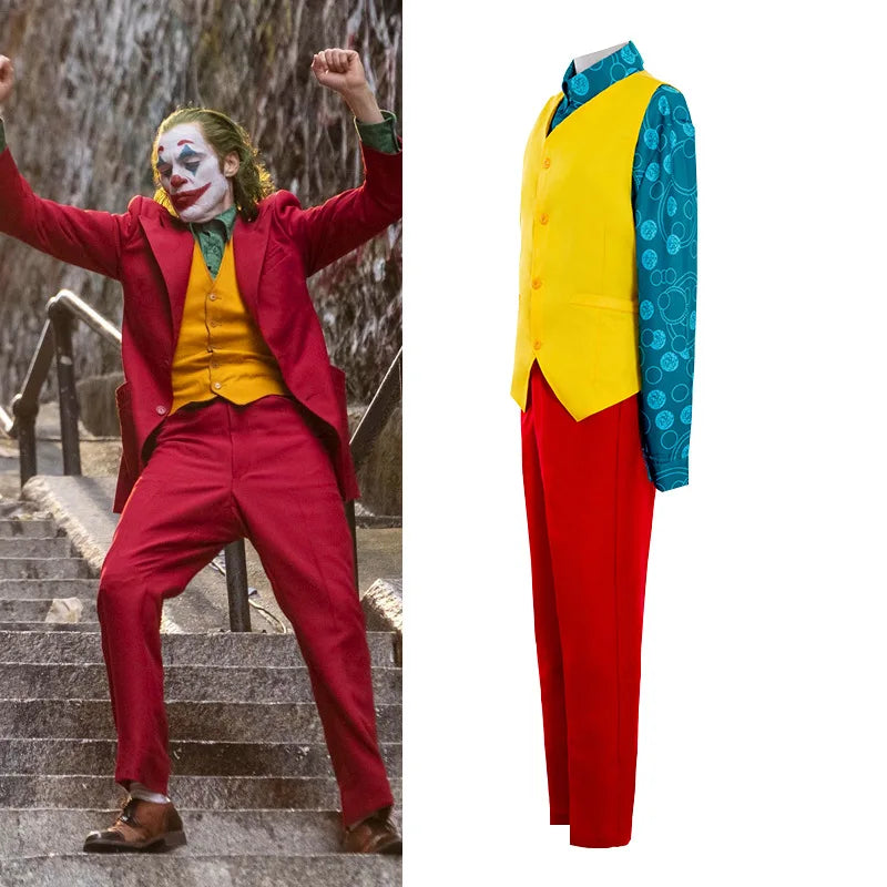 Halloween Joker Cosplay Costume TV Movie, Joaquin Phoenix, Arthur Fleck, Clown Rouge