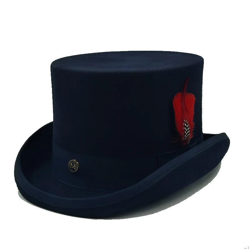 NEW Arrivals British President Men Luxury Top Hat Presidential High Hat British jazz Top Multi-Colors Hats Gentleman Evening Wedding Party  Flat Felt Hat Formal Tuxedos Costume Apparel Accessories Male Luxury Fashion Clothing