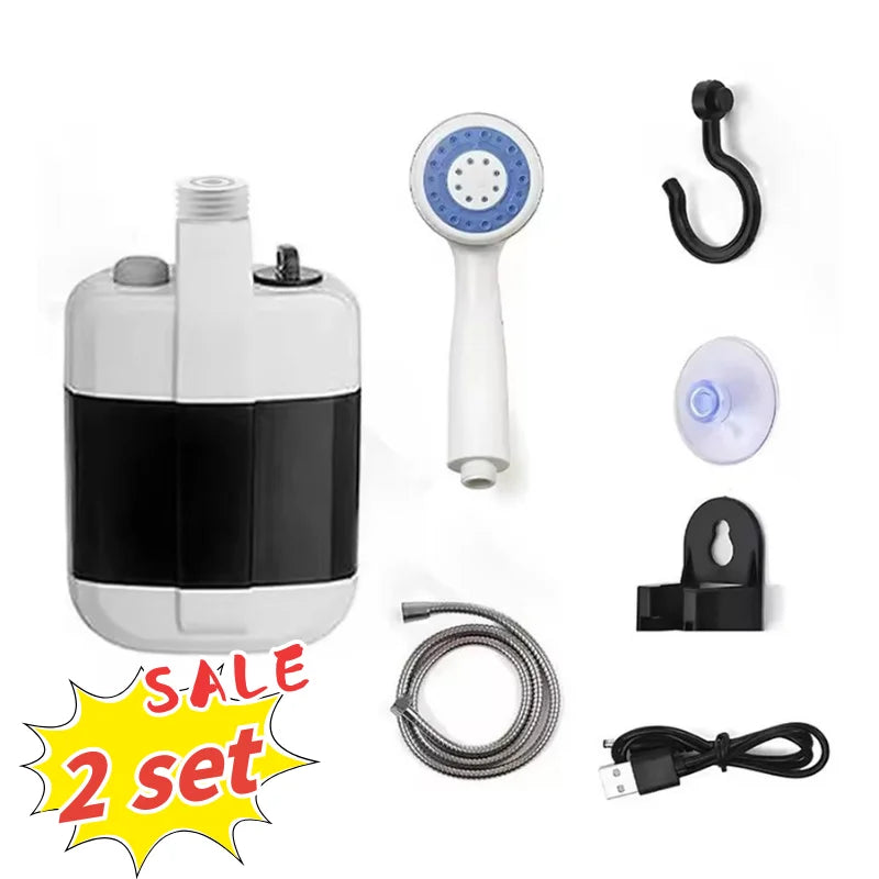 1/2 Sets Portable Electric Shower Pump Set USB Rechargeable Handheld Sprayer Water Shower Kit For Camping RV Pet Bath Outdoor Travel Beach Use