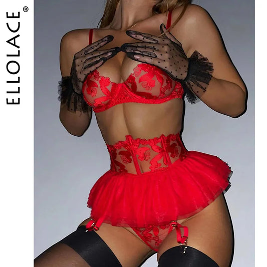 Fancy Lingeries Luxury Lace Erotic Women's Underwear 3-Pieces Transparent Sexy Round Matching Intimate