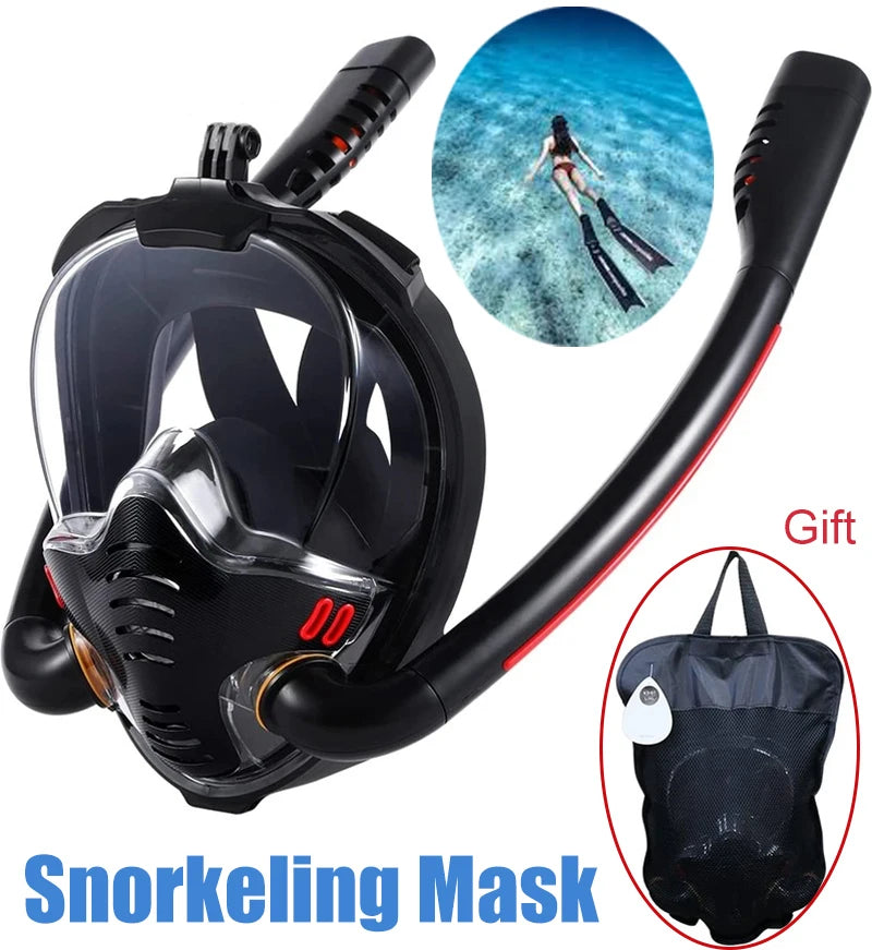 JSJM Snorkeling Mask Adult Underwater Anti Fog Full Face Diving Mask Snorkel Diving Goggles Swimming Snorkel Diving Equipment