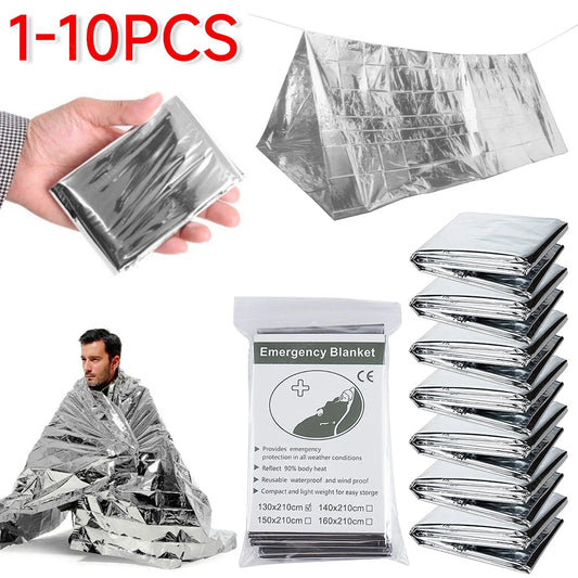 5-10pcs Emergency Blanket Outdoor Survive First Aid Military Rescue Kit Windproof Waterproof Foil Thermal Blanket for Camping