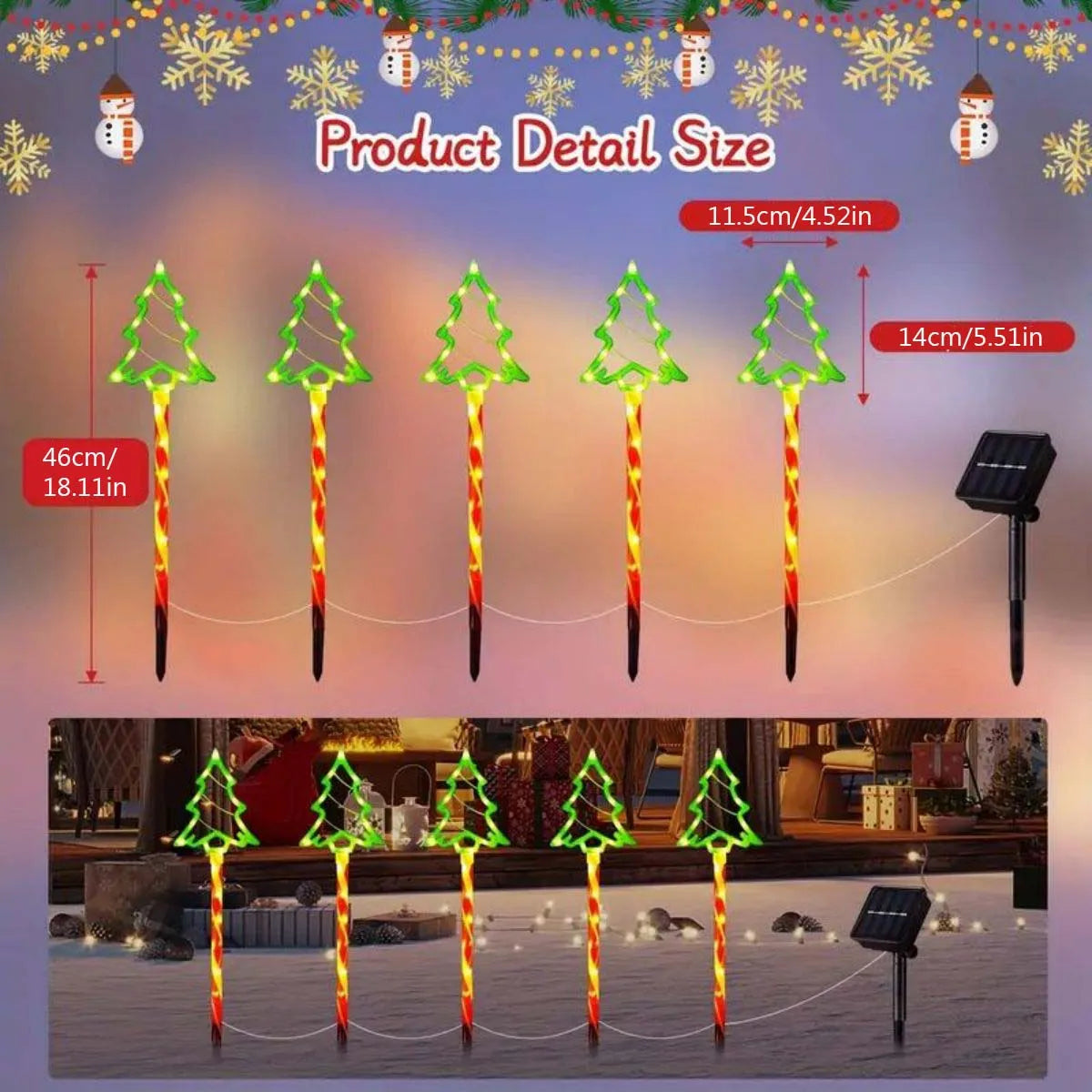 5pc/Set Solar Candy Christmas Tree Ground Installation Decorative Lights Outdoor Garden Lawn LED Lights Courtyard Lights