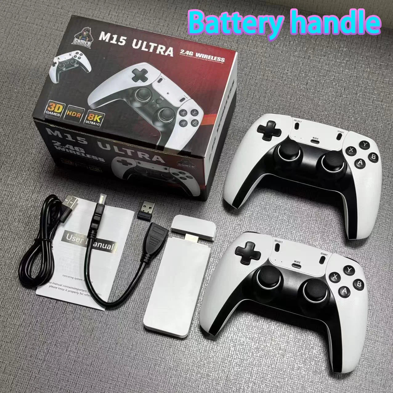 New 4K TV Game Stick M15 Ultra 64G 128G Handheld Game Player 2.4G Dual Wireless Controller 50000+ Games Family Game Player Computer Accessories Gaming Supplies