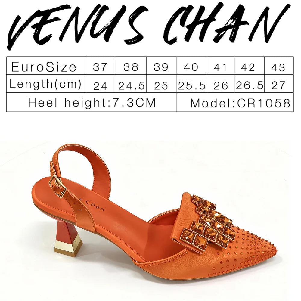 7 Colors Luxury Stylish Rhinestones High Heel Shoes & Matching Handbag - Elegant Pointed-Toe Footwear for Women, Ideal for Parties