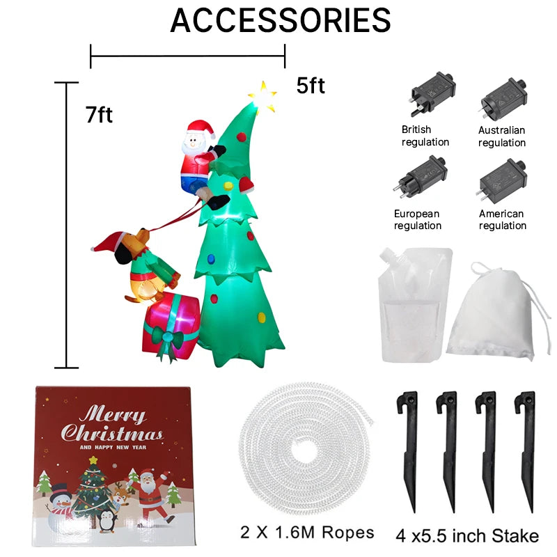 2.1M/6.9FT Christmas Decor Inflatable Dog Bites Santa Claus Build-in LED Lights Xmas Party Indoor Outdoor Scene Layout Ornament
