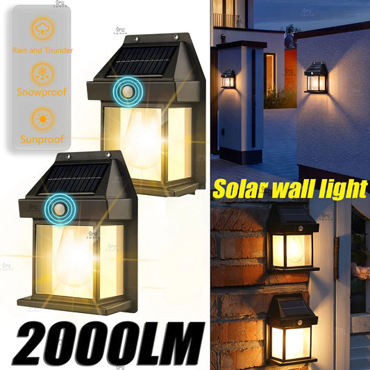 2 PCS Motion Sensor Set Vintage Solar Lights Outdoor Waterproof Solar LED Outdoor Lighting Warm Christmas Lights Outdoor Solar Lamps