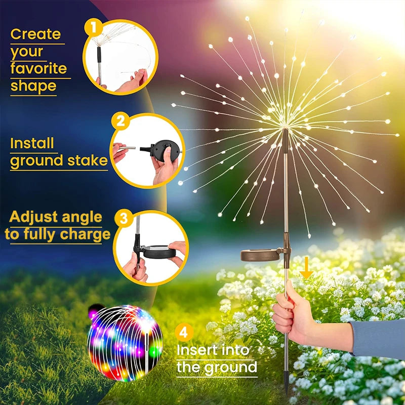 Outdoor 150 LEDS Solar Patio Lights Waterproof Christmas Decor Firework Ground Socket Lights for Yard Garden Pathway Lawn Street